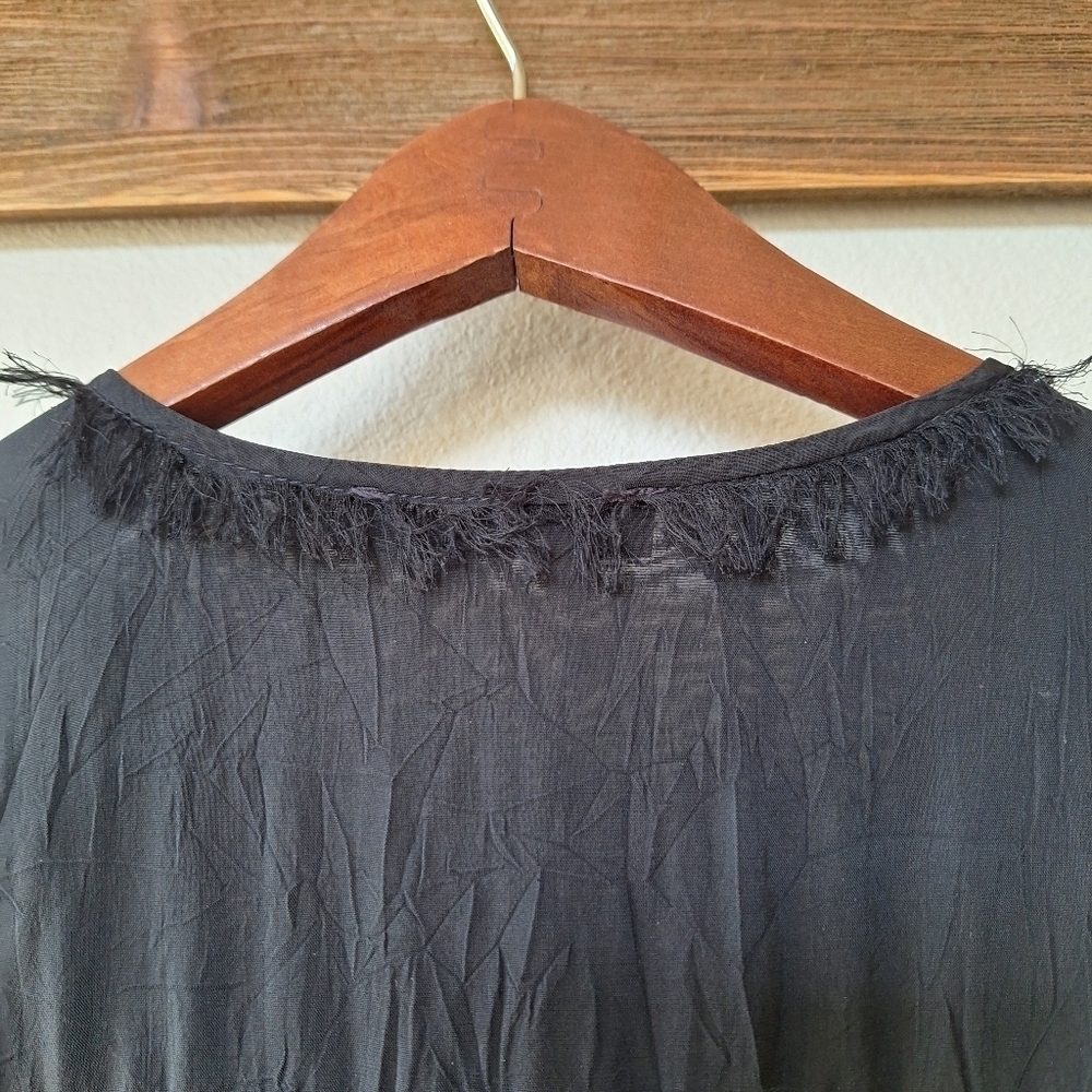 Maven West Revolve Womens Black Lace Up Fringe Trim Blouse Size M - Picture 7 of 8
